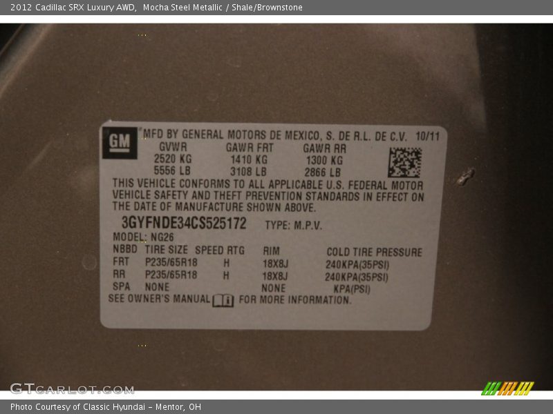 Mocha Steel Metallic / Shale/Brownstone 2012 Cadillac SRX Luxury AWD