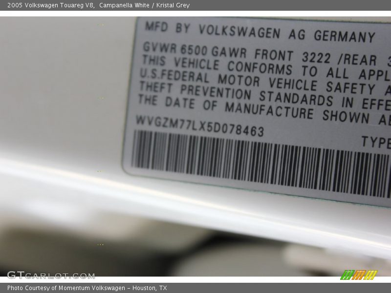 Campanella White / Kristal Grey 2005 Volkswagen Touareg V8