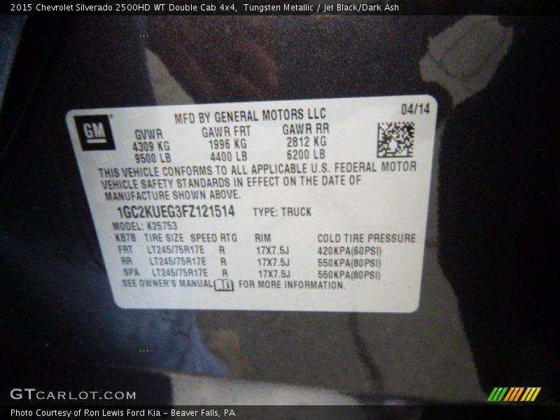 Tungsten Metallic / Jet Black/Dark Ash 2015 Chevrolet Silverado 2500HD WT Double Cab 4x4