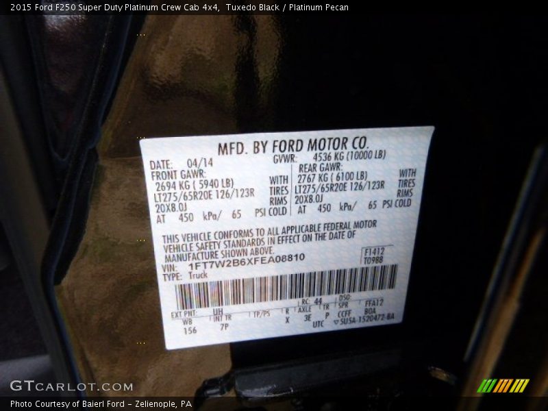 2015 F250 Super Duty Platinum Crew Cab 4x4 Tuxedo Black Color Code UH