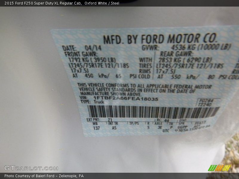 Oxford White / Steel 2015 Ford F250 Super Duty XL Regular Cab