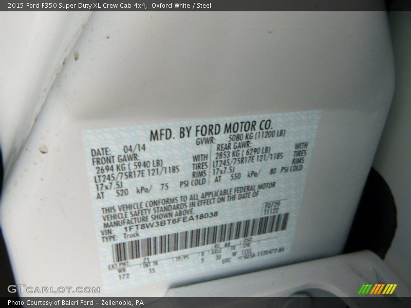 Oxford White / Steel 2015 Ford F350 Super Duty XL Crew Cab 4x4