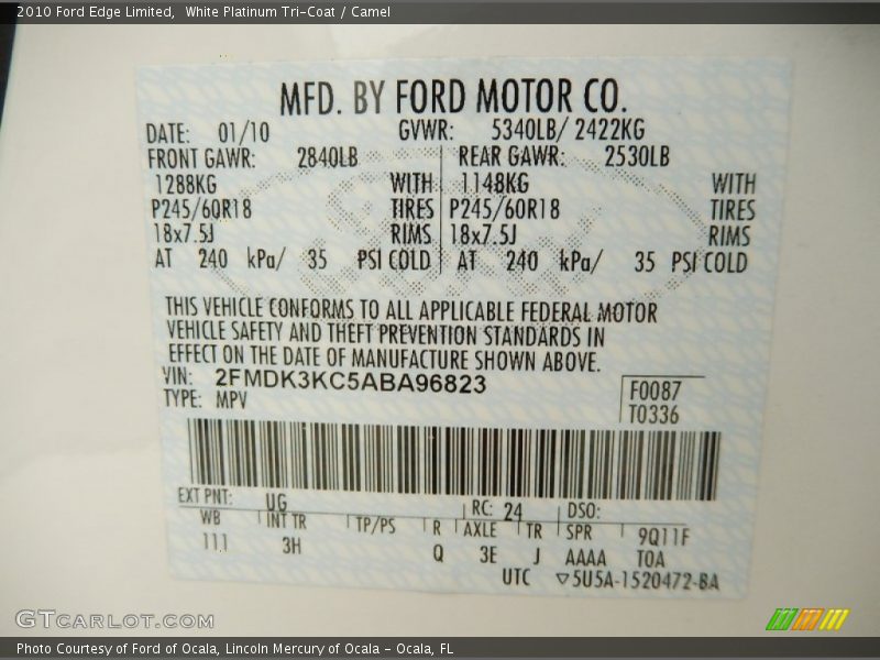 White Platinum Tri-Coat / Camel 2010 Ford Edge Limited