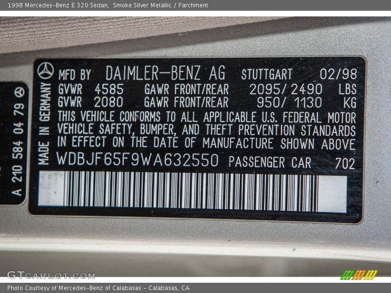 Smoke Silver Metallic / Parchment 1998 Mercedes-Benz E 320 Sedan