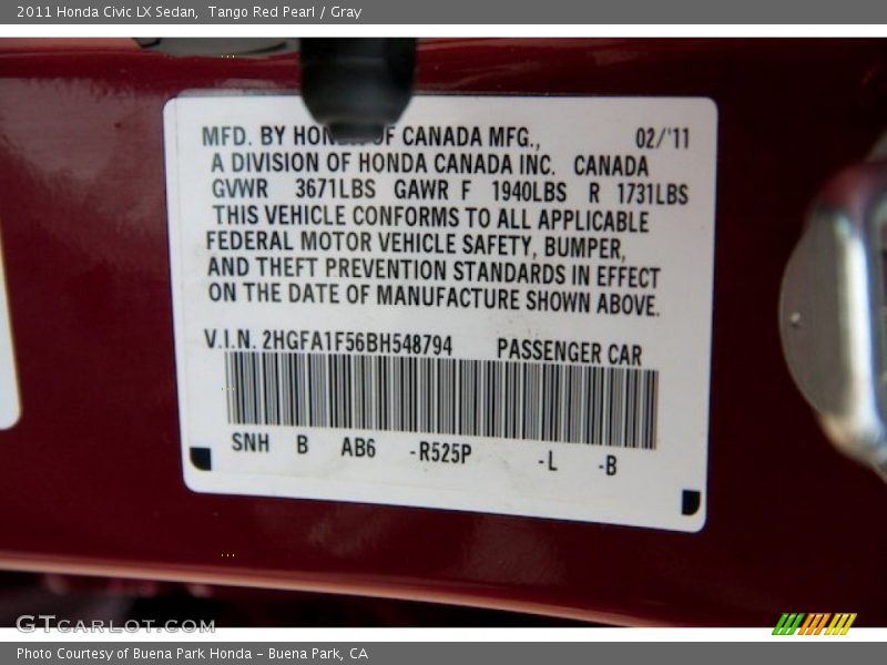 Tango Red Pearl / Gray 2011 Honda Civic LX Sedan