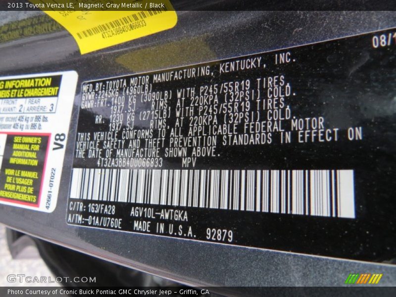 Magnetic Gray Metallic / Black 2013 Toyota Venza LE