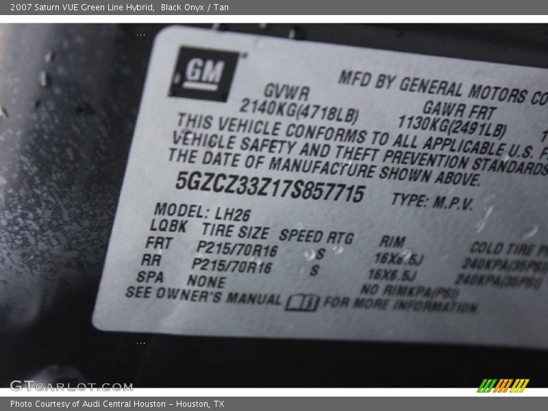 Black Onyx / Tan 2007 Saturn VUE Green Line Hybrid