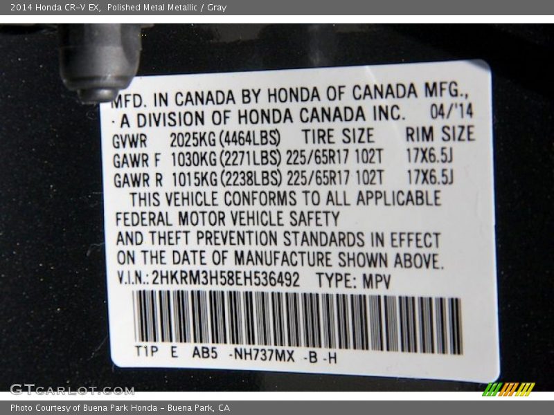Polished Metal Metallic / Gray 2014 Honda CR-V EX