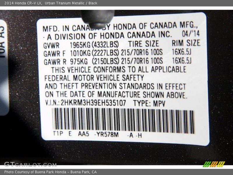 Urban Titanium Metallic / Black 2014 Honda CR-V LX