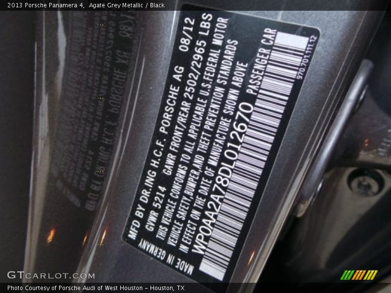 Agate Grey Metallic / Black 2013 Porsche Panamera 4