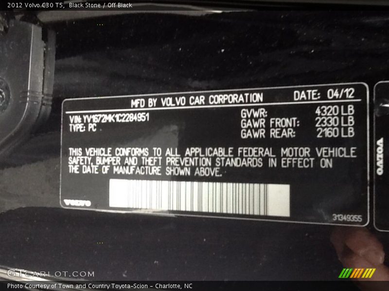 Black Stone / Off Black 2012 Volvo C30 T5