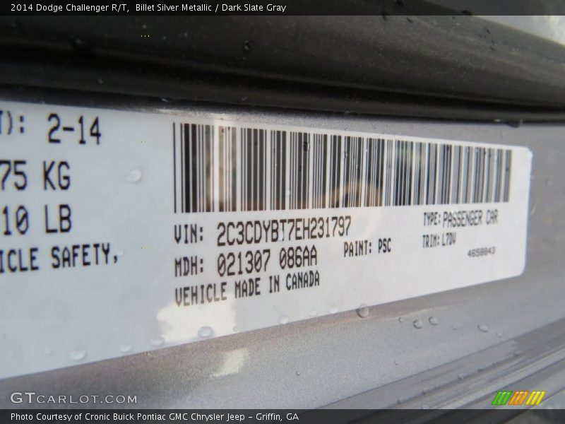 Billet Silver Metallic / Dark Slate Gray 2014 Dodge Challenger R/T