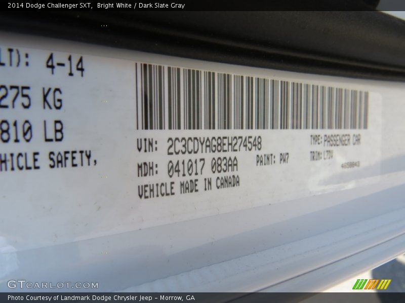 Bright White / Dark Slate Gray 2014 Dodge Challenger SXT