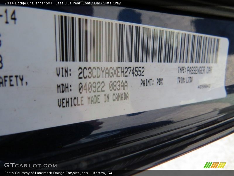 Jazz Blue Pearl Coat / Dark Slate Gray 2014 Dodge Challenger SXT