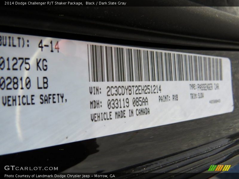 2014 Challenger R/T Shaker Package Black Color Code PX8