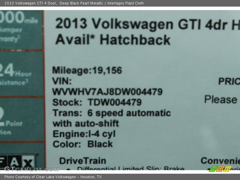 Deep Black Pearl Metallic / Interlagos Plaid Cloth 2013 Volkswagen GTI 4 Door