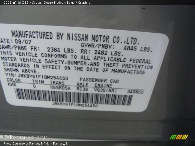 Desert Platinum Beige / Graphite 2008 Infiniti G 35 x Sedan