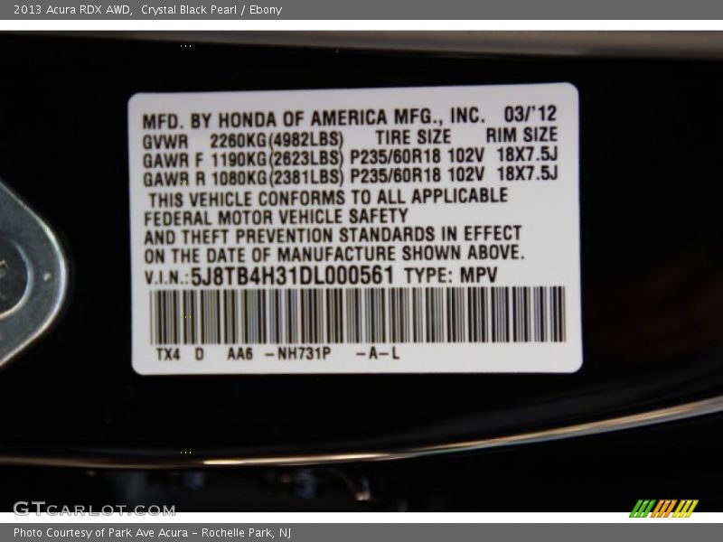 Crystal Black Pearl / Ebony 2013 Acura RDX AWD