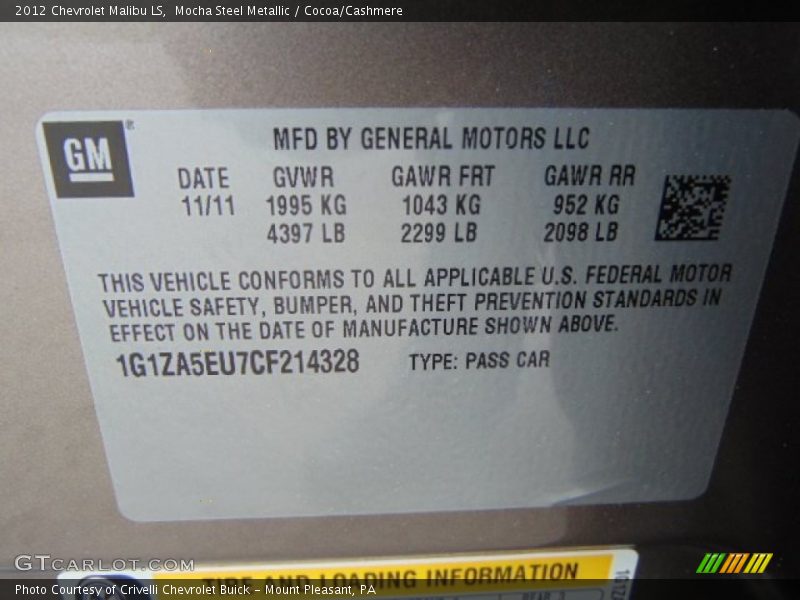 Mocha Steel Metallic / Cocoa/Cashmere 2012 Chevrolet Malibu LS