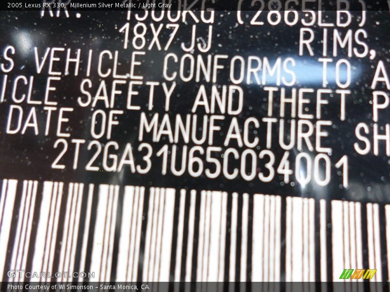 Millenium Silver Metallic / Light Gray 2005 Lexus RX 330