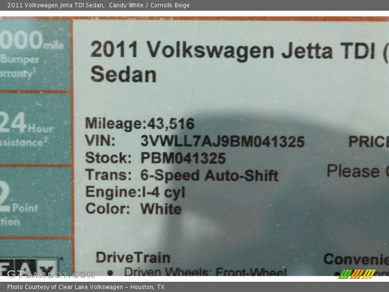 Candy White / Cornsilk Beige 2011 Volkswagen Jetta TDI Sedan