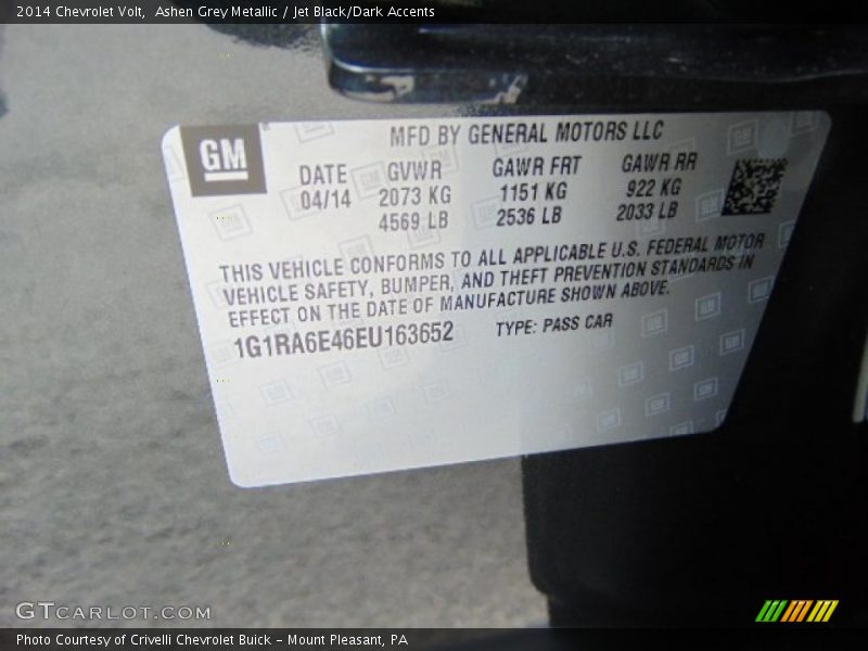 Ashen Grey Metallic / Jet Black/Dark Accents 2014 Chevrolet Volt