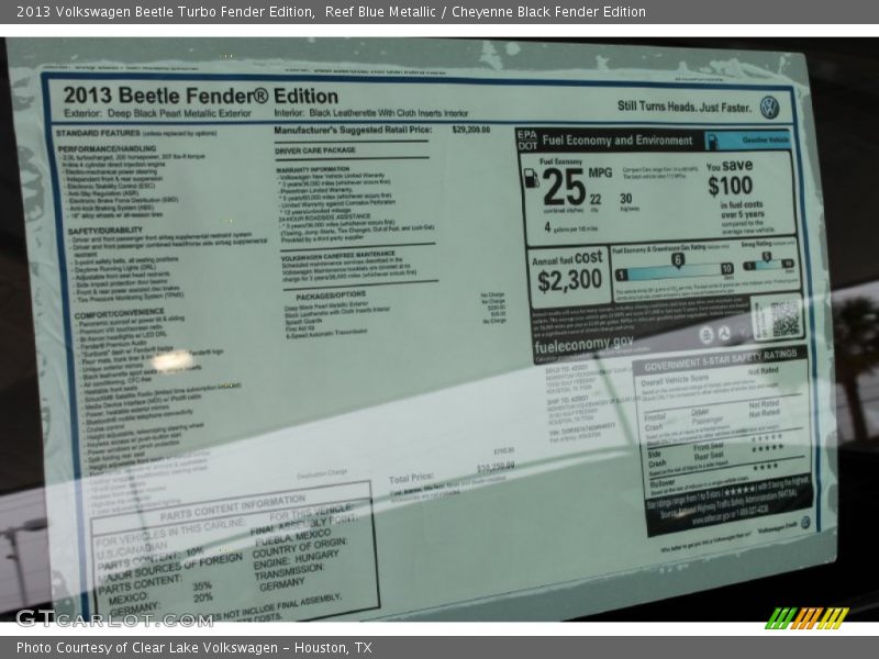 Reef Blue Metallic / Cheyenne Black Fender Edition 2013 Volkswagen Beetle Turbo Fender Edition