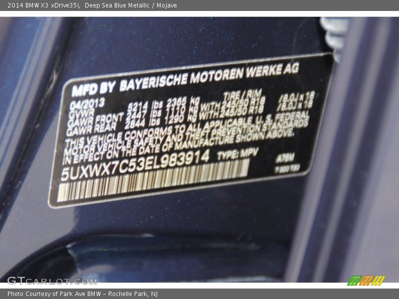 Deep Sea Blue Metallic / Mojave 2014 BMW X3 xDrive35i