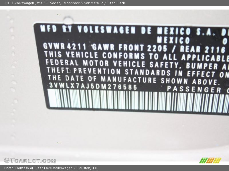Moonrock Silver Metallic / Titan Black 2013 Volkswagen Jetta SEL Sedan