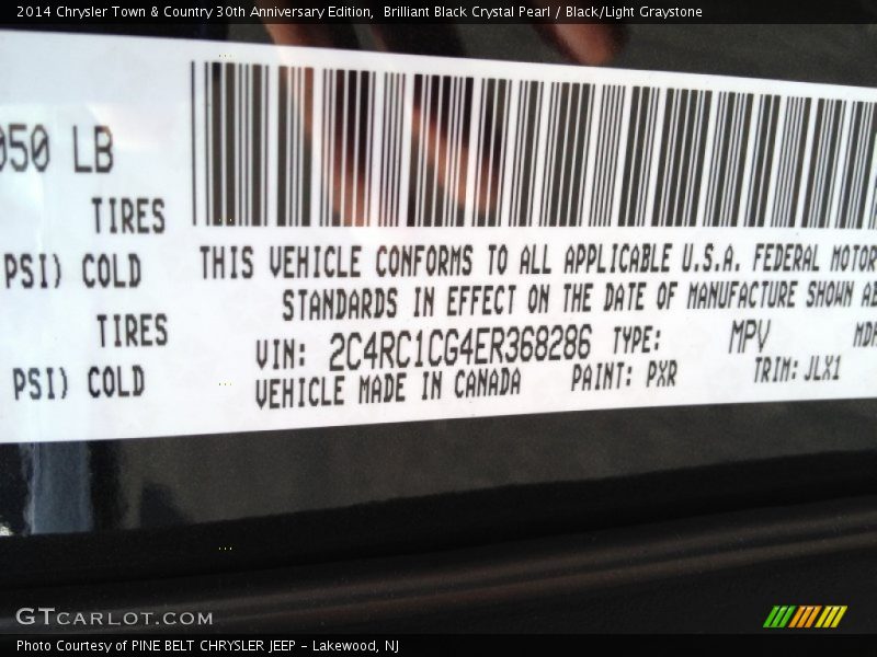 Brilliant Black Crystal Pearl / Black/Light Graystone 2014 Chrysler Town & Country 30th Anniversary Edition