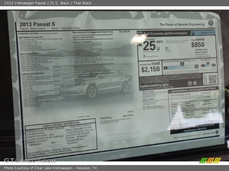 Black / Titan Black 2013 Volkswagen Passat 2.5L S