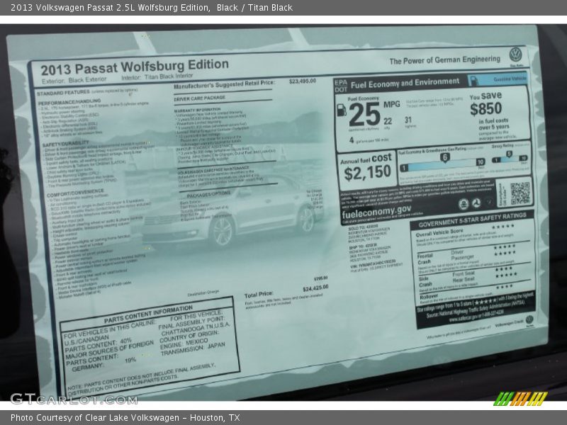 Black / Titan Black 2013 Volkswagen Passat 2.5L Wolfsburg Edition