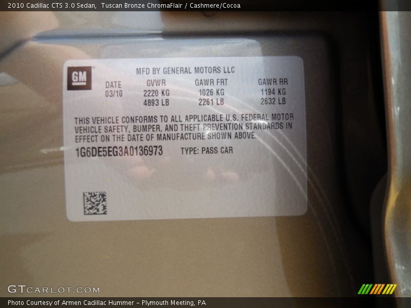 Tuscan Bronze ChromaFlair / Cashmere/Cocoa 2010 Cadillac CTS 3.0 Sedan