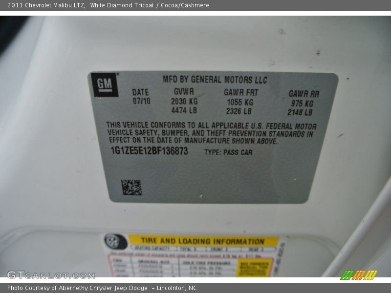 White Diamond Tricoat / Cocoa/Cashmere 2011 Chevrolet Malibu LTZ