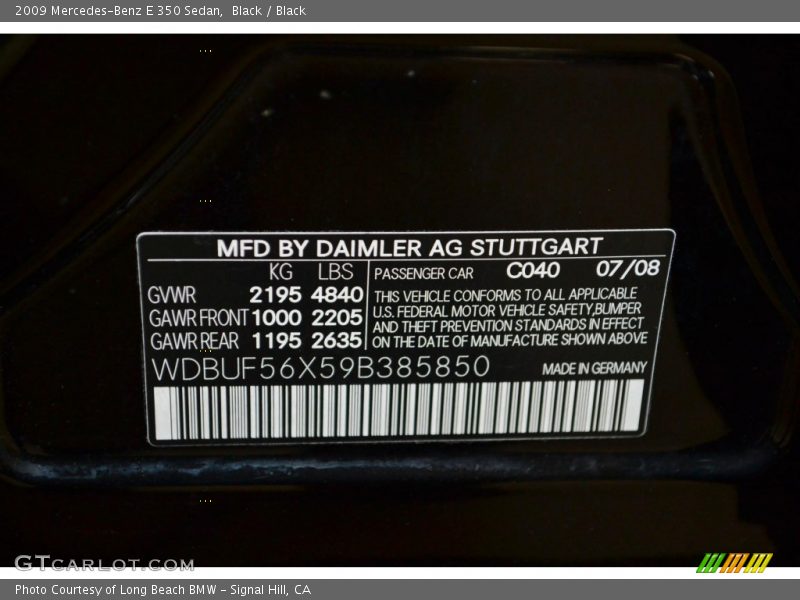 Black / Black 2009 Mercedes-Benz E 350 Sedan