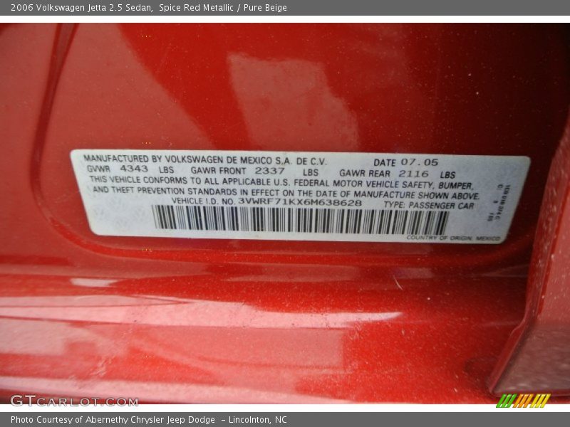 Spice Red Metallic / Pure Beige 2006 Volkswagen Jetta 2.5 Sedan