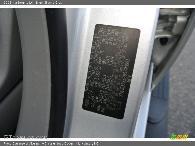 Bright Silver / Gray 2008 Kia Sorento LX
