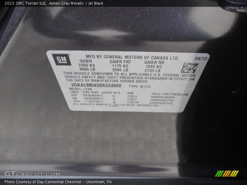 Ashen Gray Metallic / Jet Black 2013 GMC Terrain SLE