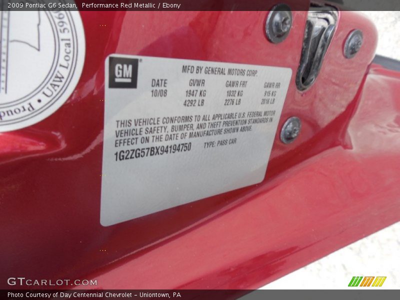 Performance Red Metallic / Ebony 2009 Pontiac G6 Sedan