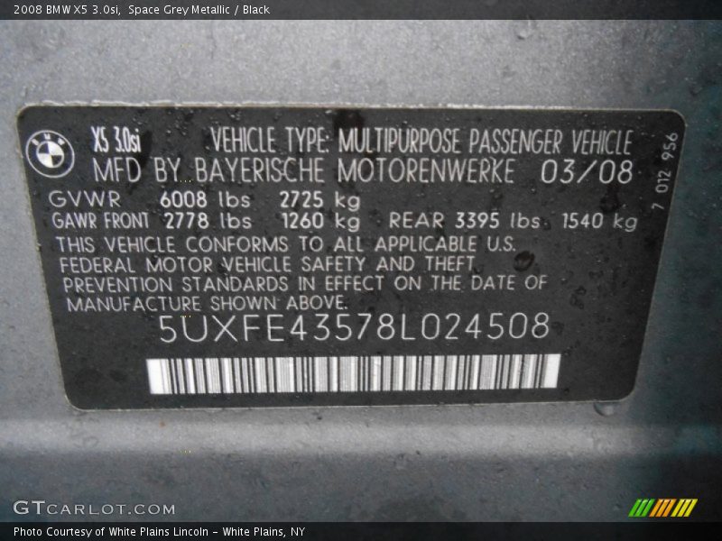 Space Grey Metallic / Black 2008 BMW X5 3.0si