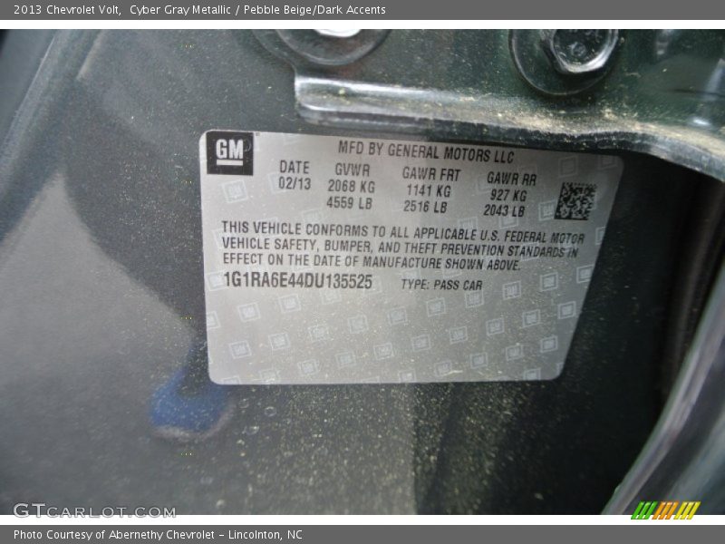 Cyber Gray Metallic / Pebble Beige/Dark Accents 2013 Chevrolet Volt