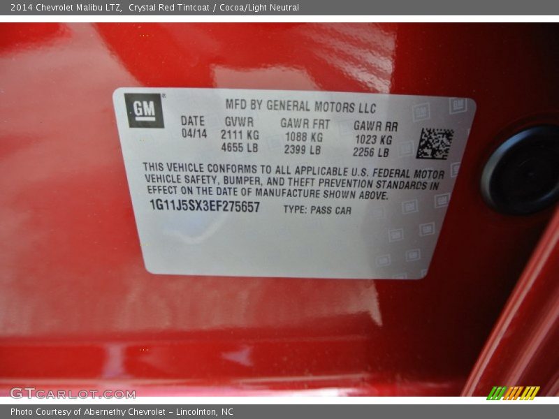 Crystal Red Tintcoat / Cocoa/Light Neutral 2014 Chevrolet Malibu LTZ