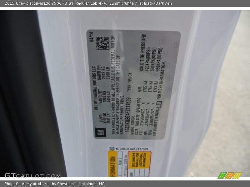 Summit White / Jet Black/Dark Ash 2015 Chevrolet Silverado 2500HD WT Regular Cab 4x4