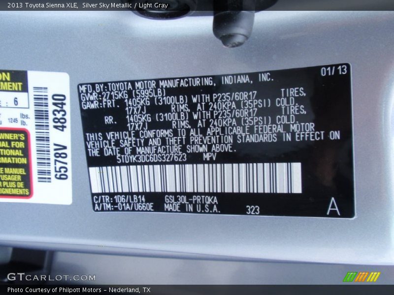 Silver Sky Metallic / Light Gray 2013 Toyota Sienna XLE