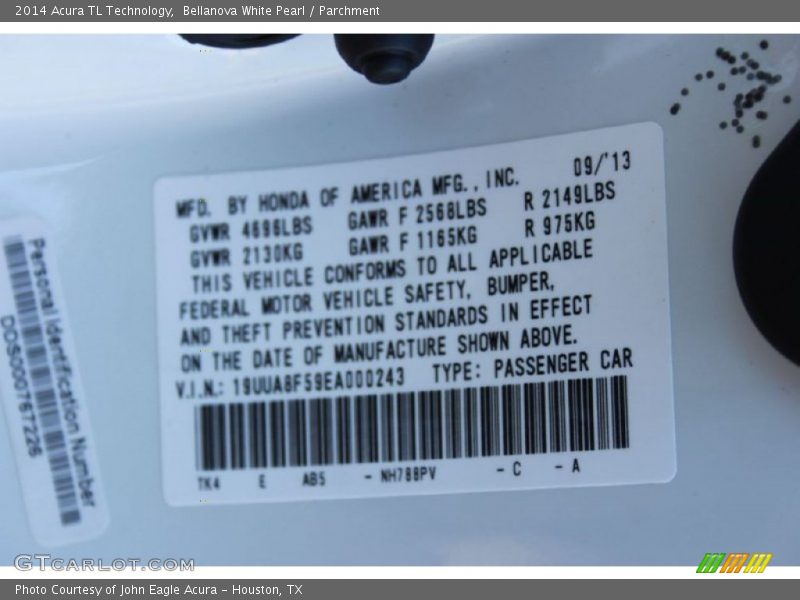 Bellanova White Pearl / Parchment 2014 Acura TL Technology