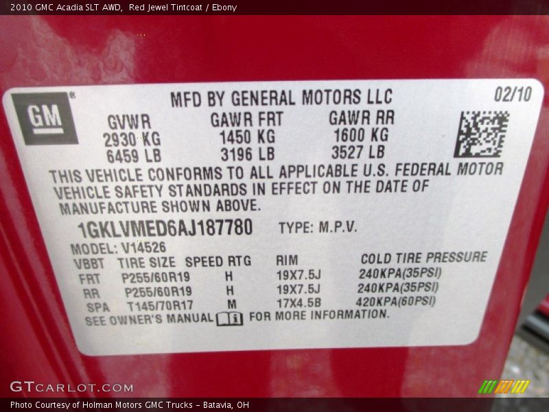 Red Jewel Tintcoat / Ebony 2010 GMC Acadia SLT AWD