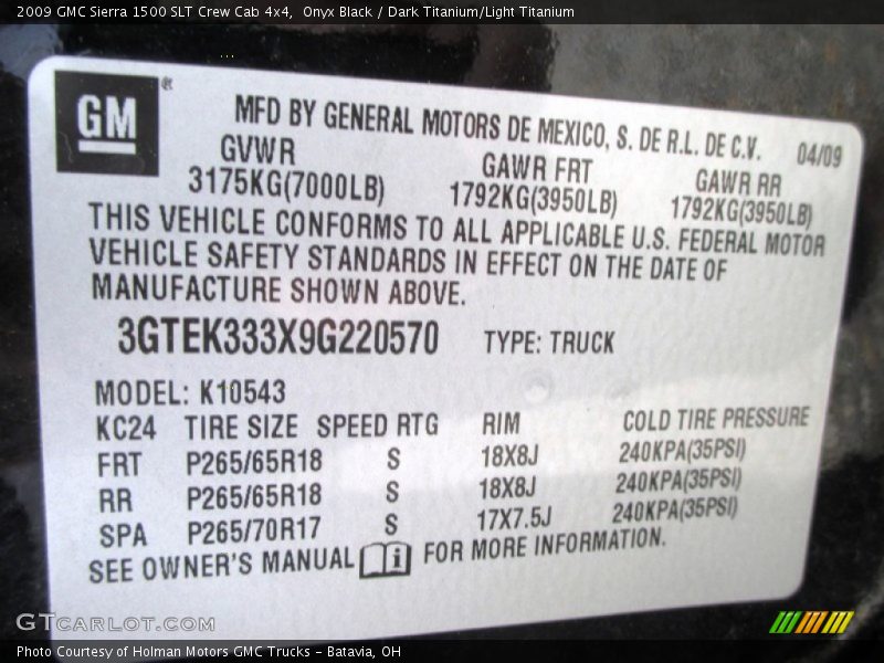 Onyx Black / Dark Titanium/Light Titanium 2009 GMC Sierra 1500 SLT Crew Cab 4x4