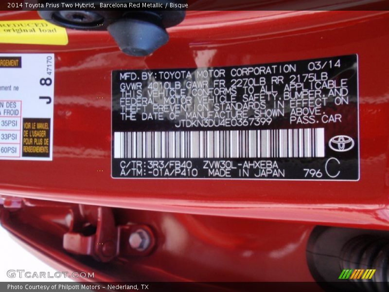 Barcelona Red Metallic / Bisque 2014 Toyota Prius Two Hybrid