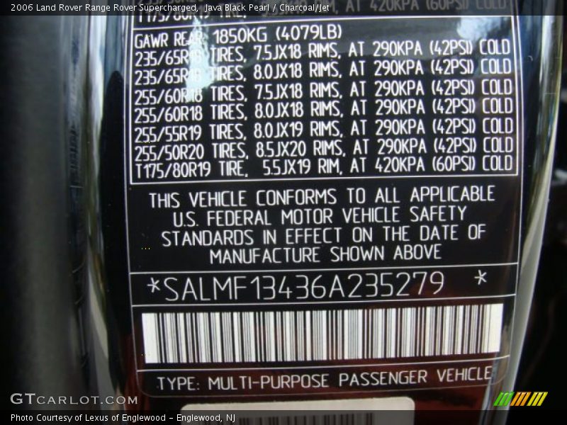Java Black Pearl / Charcoal/Jet 2006 Land Rover Range Rover Supercharged
