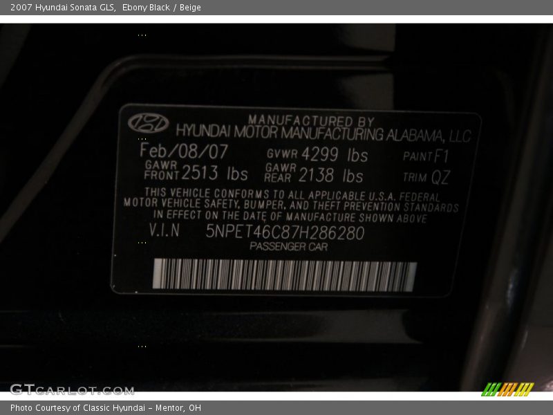 Ebony Black / Beige 2007 Hyundai Sonata GLS